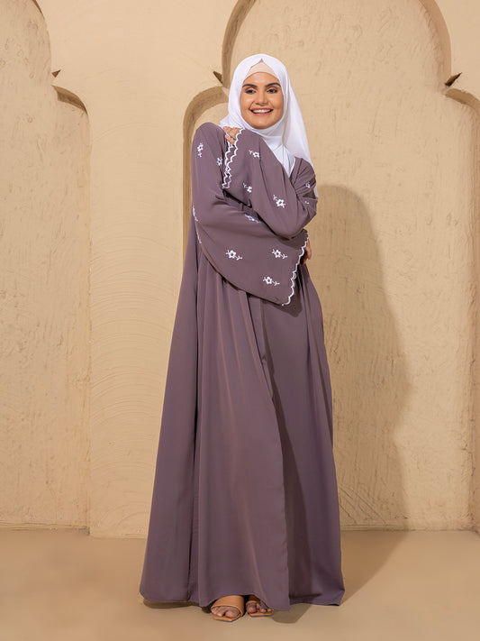 Dusty Mauve Embroidered Abaya with Scallop Detailing
