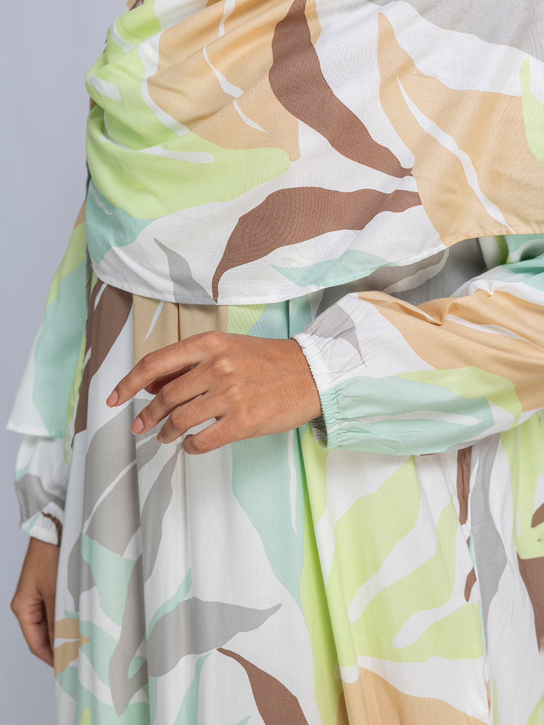 Pastel Leaf Print Modest prayer gown cum abaya