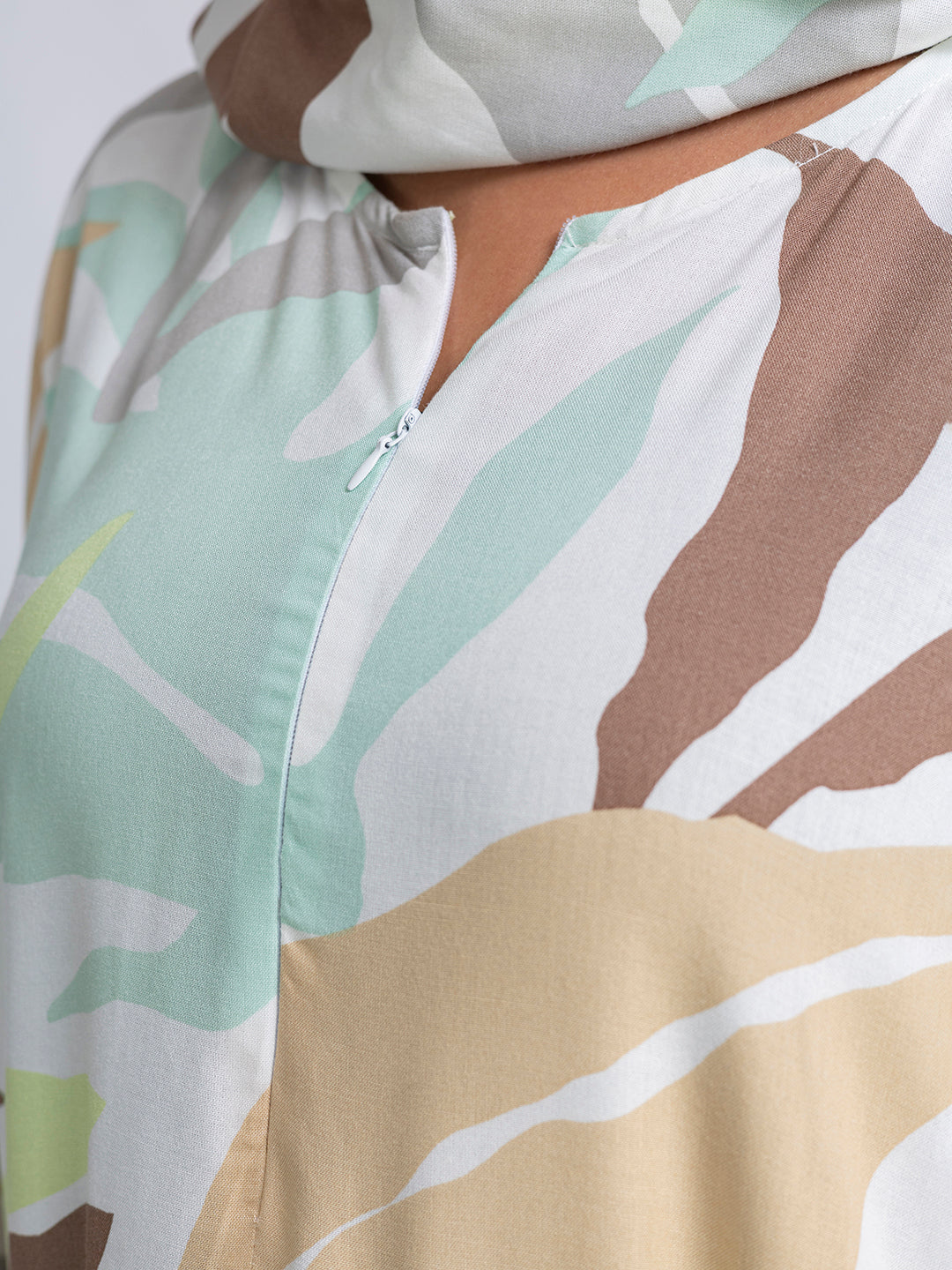 Pastel Leaf Print Modest prayer gown cum abaya