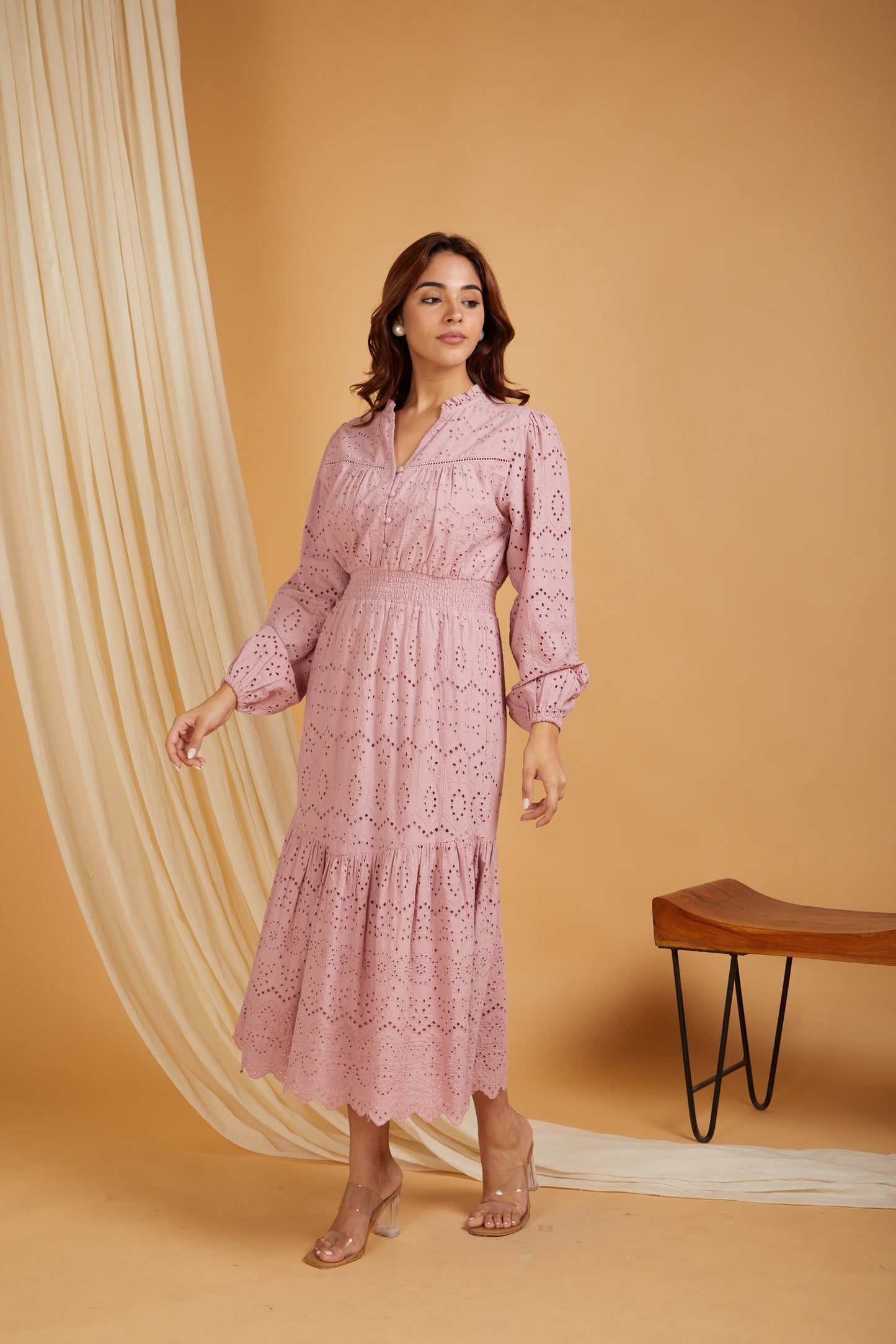 SANASH Collections Women Self Design Cotton A-Line Maxi Dress