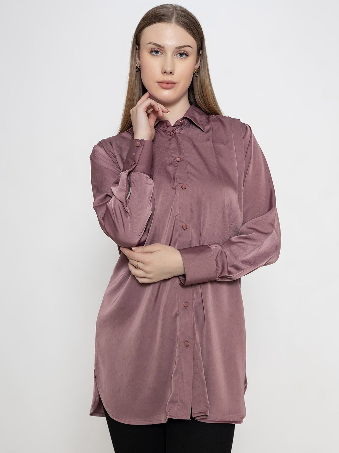 Women Comfort Regular Fit Spread Collar Solid Casual Shirt