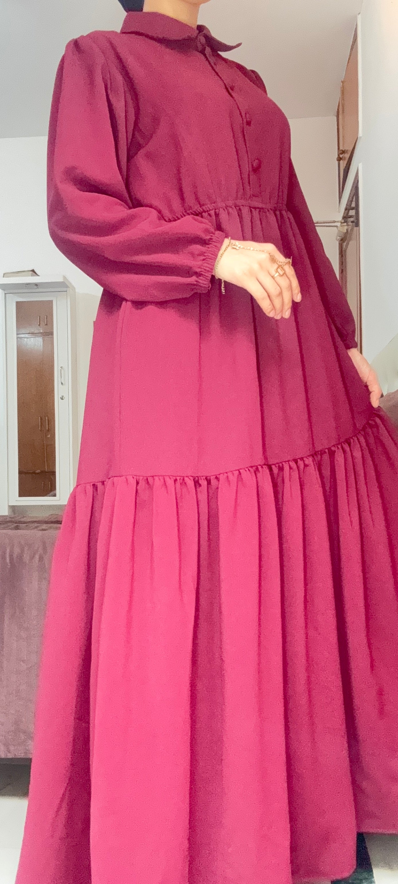 Graceful Tiered Maxi Dress – Deep Maroon