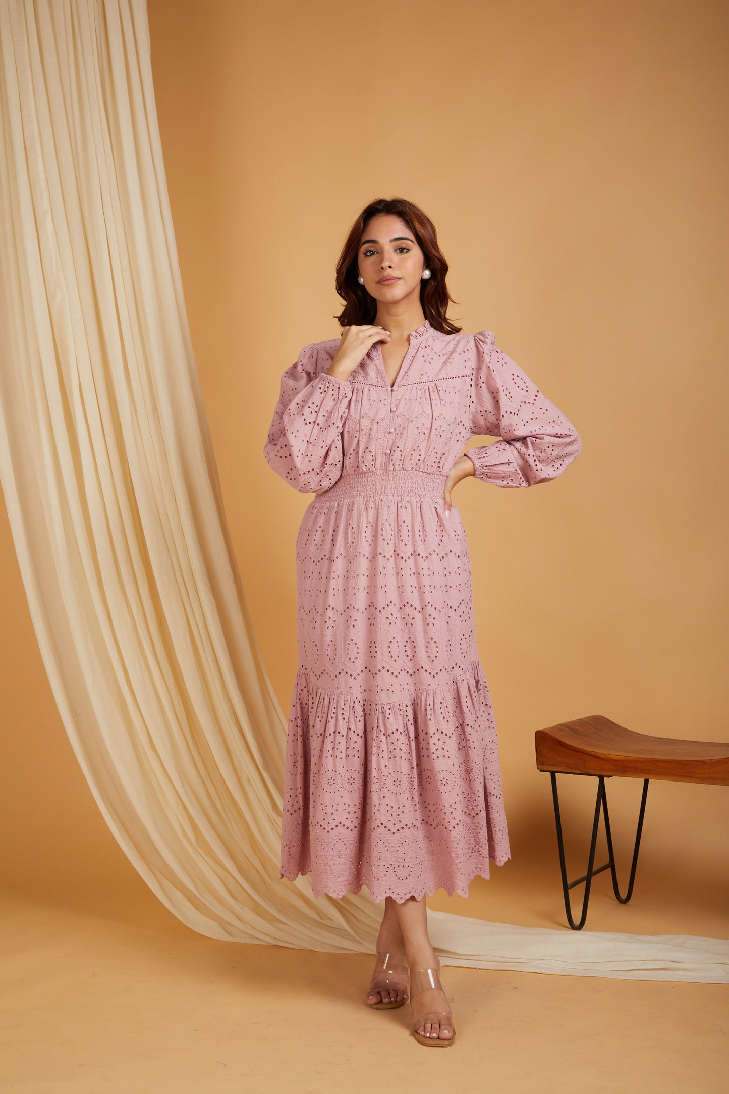 SANASH Collections Women Self Design Cotton A-Line Maxi Dress