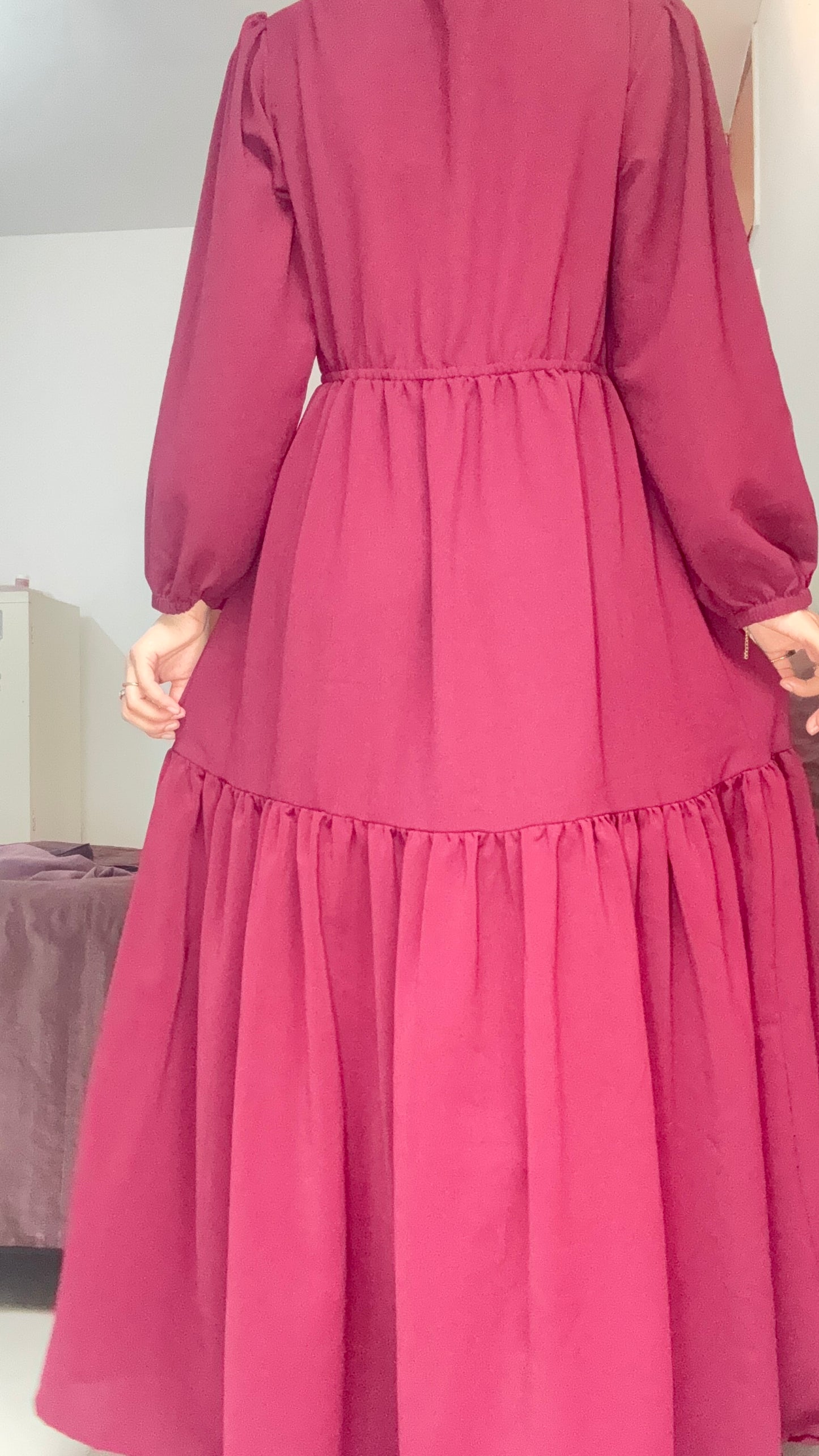 Graceful Tiered Maxi Dress – Deep Maroon