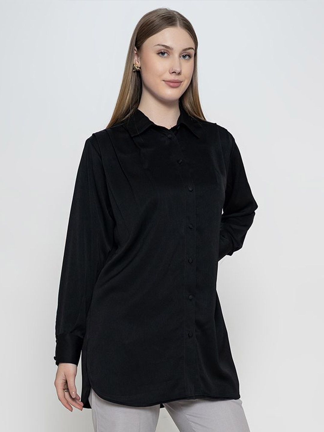 Women Comfort Regular Fit Spread Collar Solid Casual Shirt