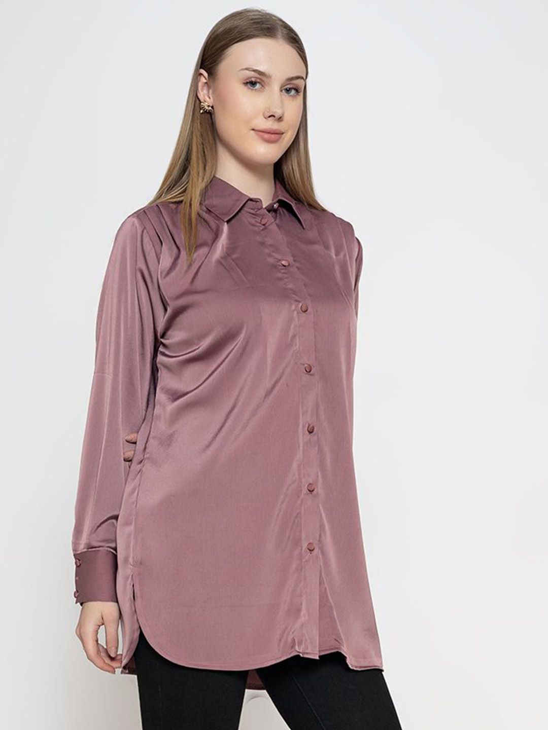 Women Comfort Regular Fit Spread Collar Solid Casual Shirt