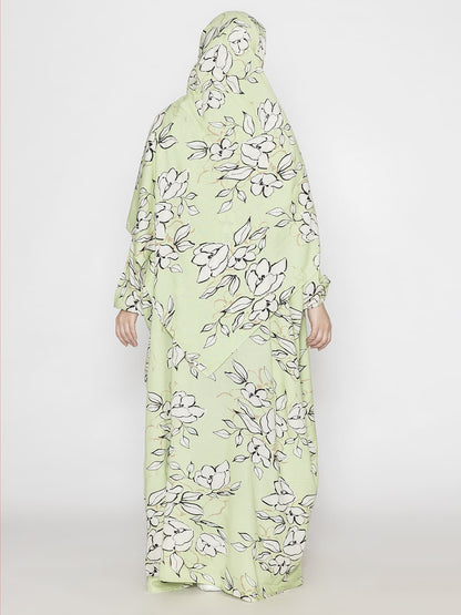 Leaf Print Prayer Gown Green White