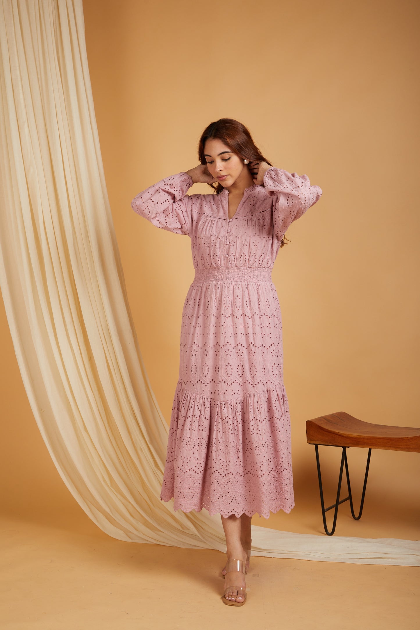 SANASH Collections Women Self Design Cotton A-Line Maxi Dress