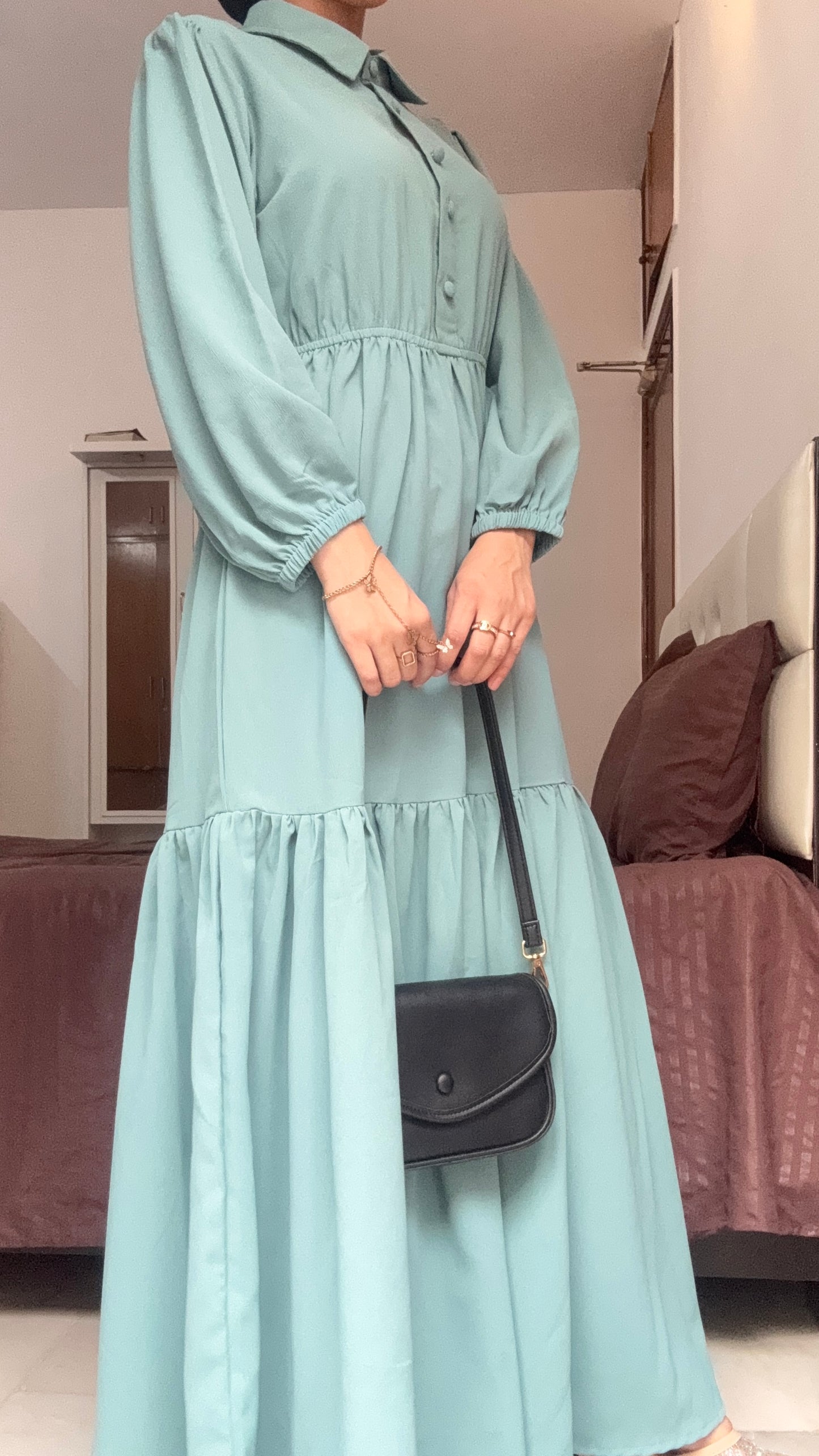 Elegant Tiered Maxi Dress – Soft Sage Green