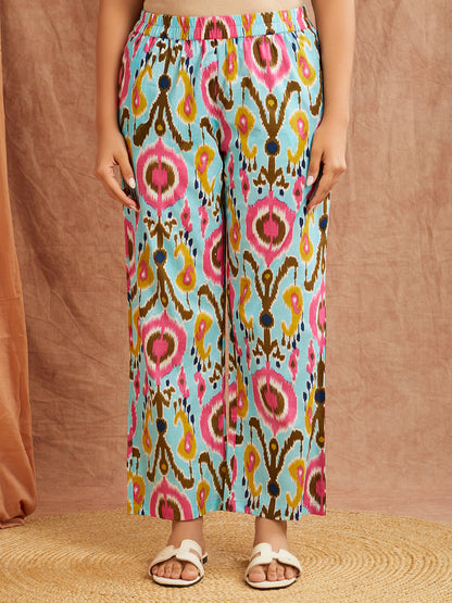 Sky Blue Printed Co-Ord Set – Straight Cut Edition