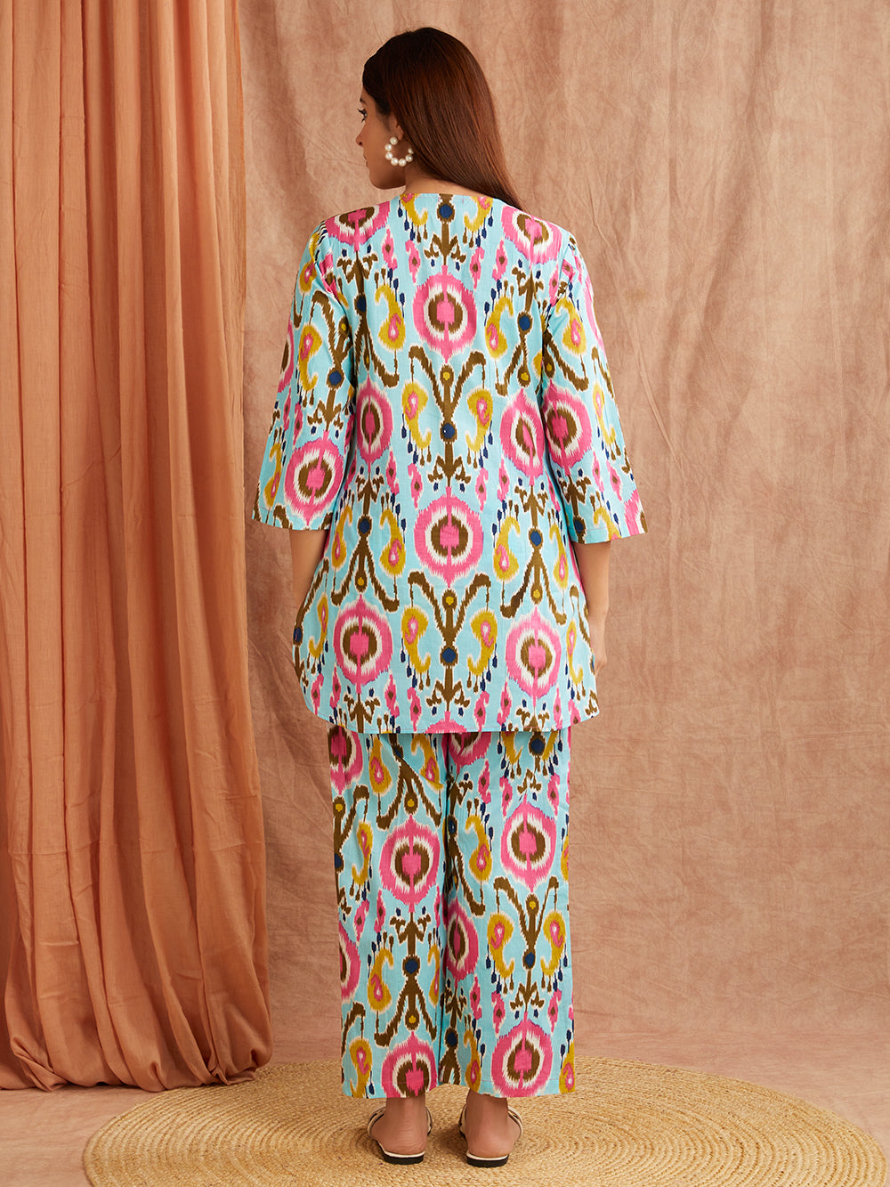 Sky Blue Printed Co-Ord Set – Straight Cut Edition
