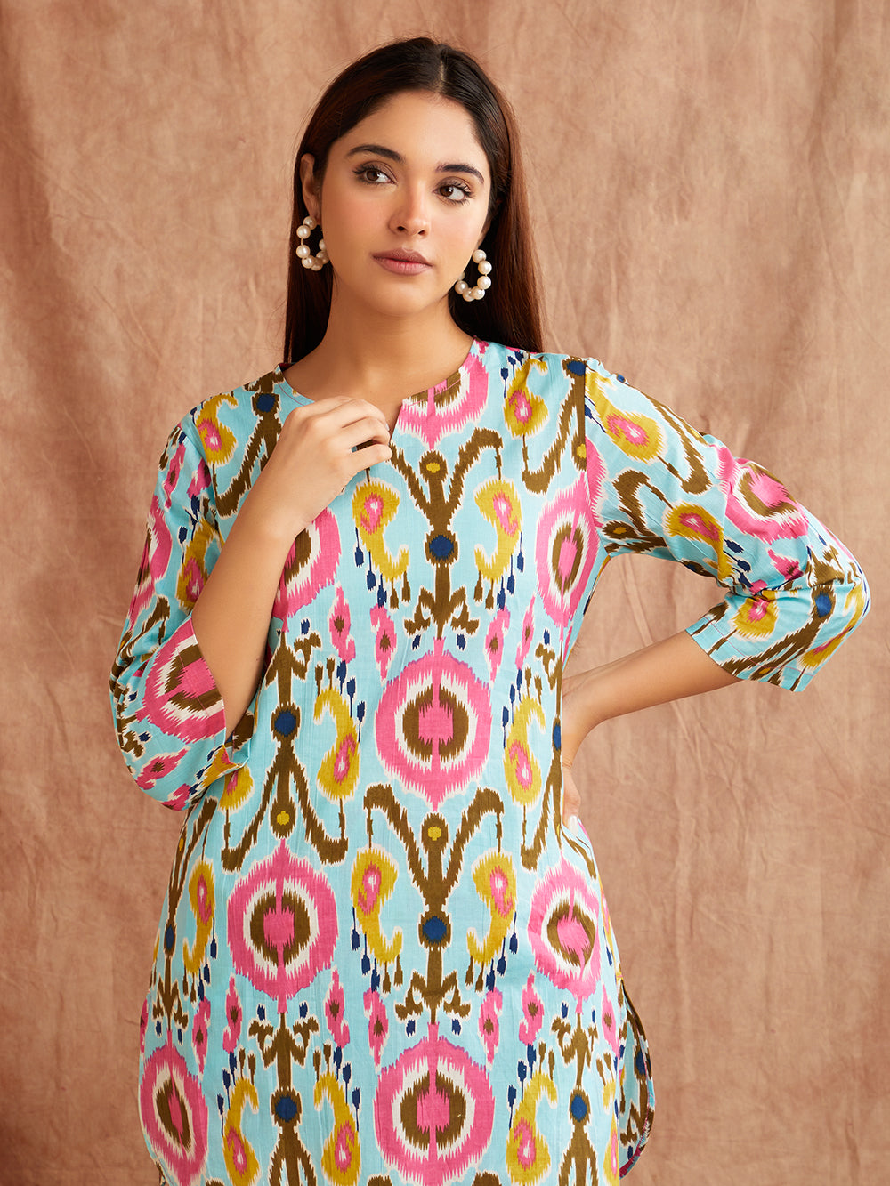 Sky Blue Printed Co-Ord Set – Straight Cut Edition