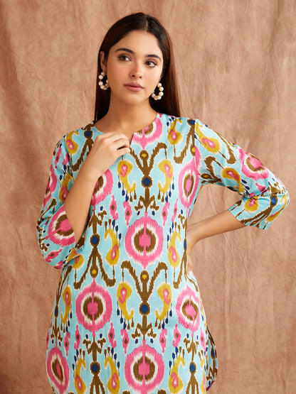 Sky Blue Printed Co-Ord Set – Straight Cut Edition
