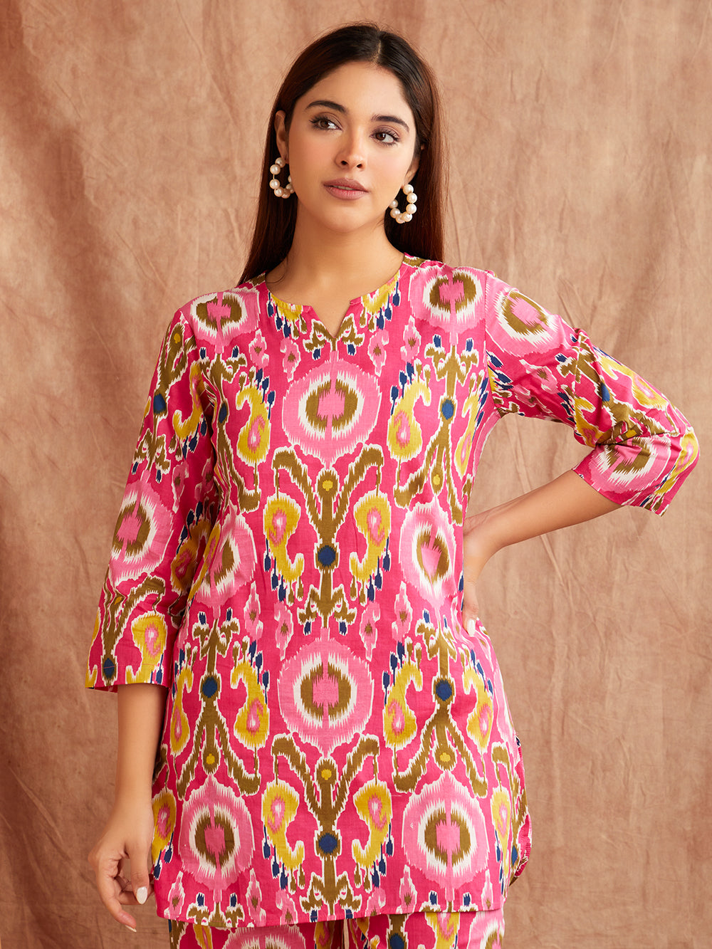 Fuchsia Pink Printed Co-Ord Set – Bold & Vibrant Straight Fit
