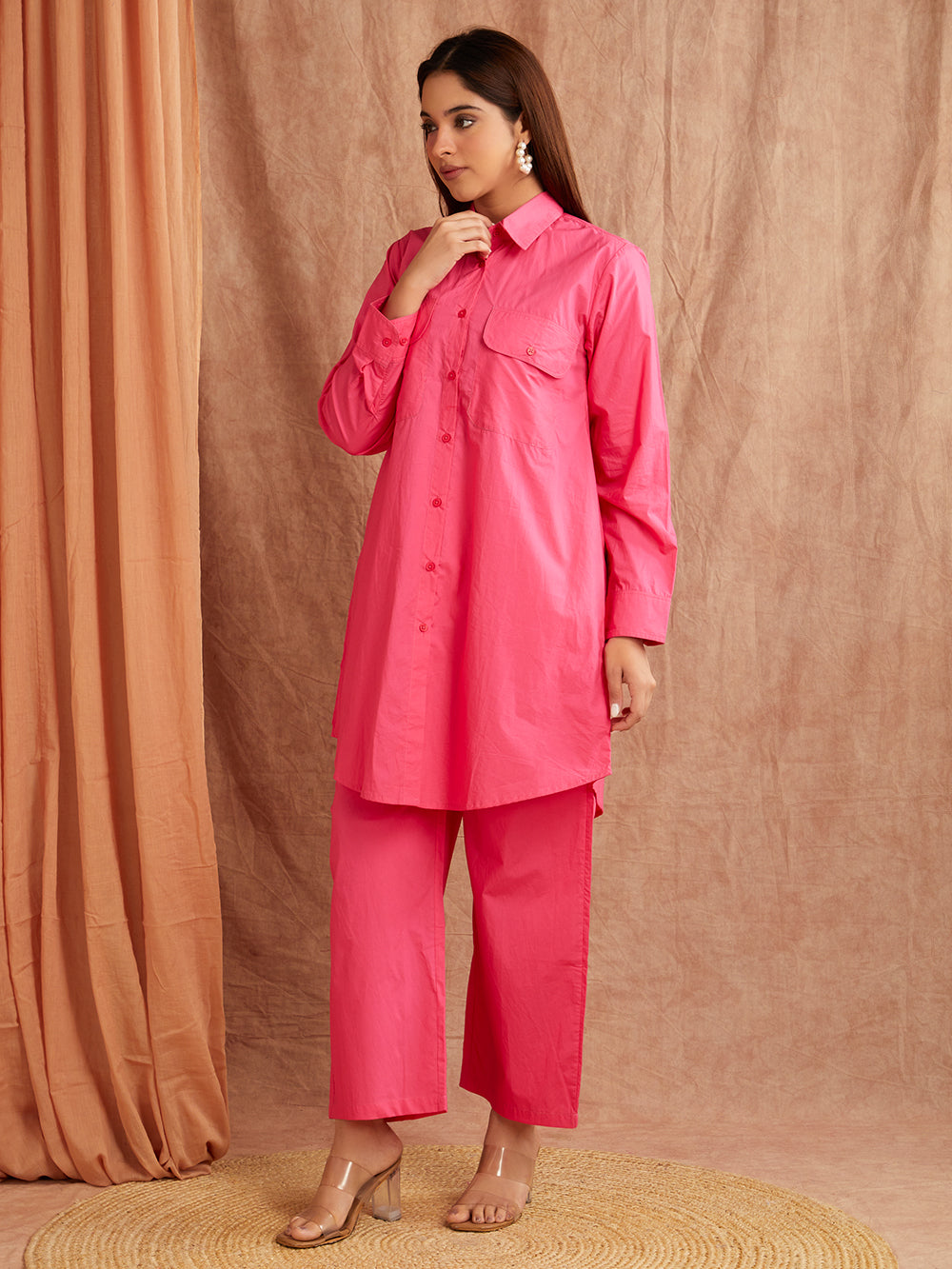 Hot Pink Solid Co-Ord Set – Bold & Minimal Everyday Wear