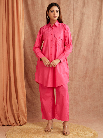 Hot Pink Solid Co-Ord Set – Bold & Minimal Everyday Wear