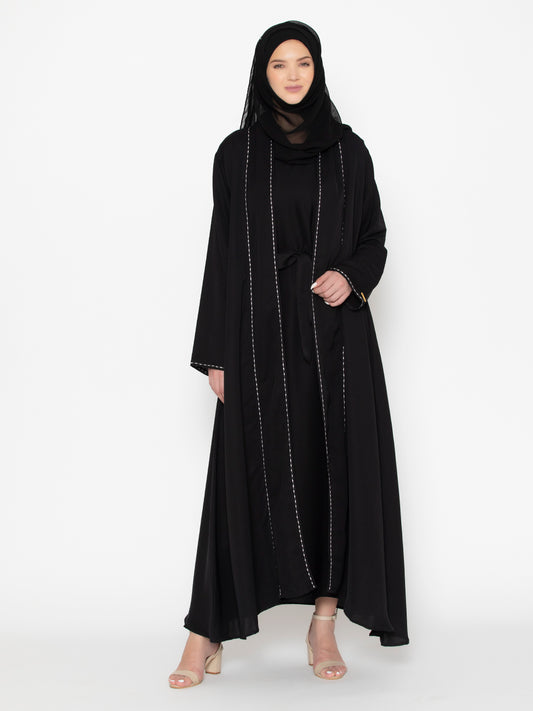 SANASH Collections Striped Abaya Burqa With Scarf