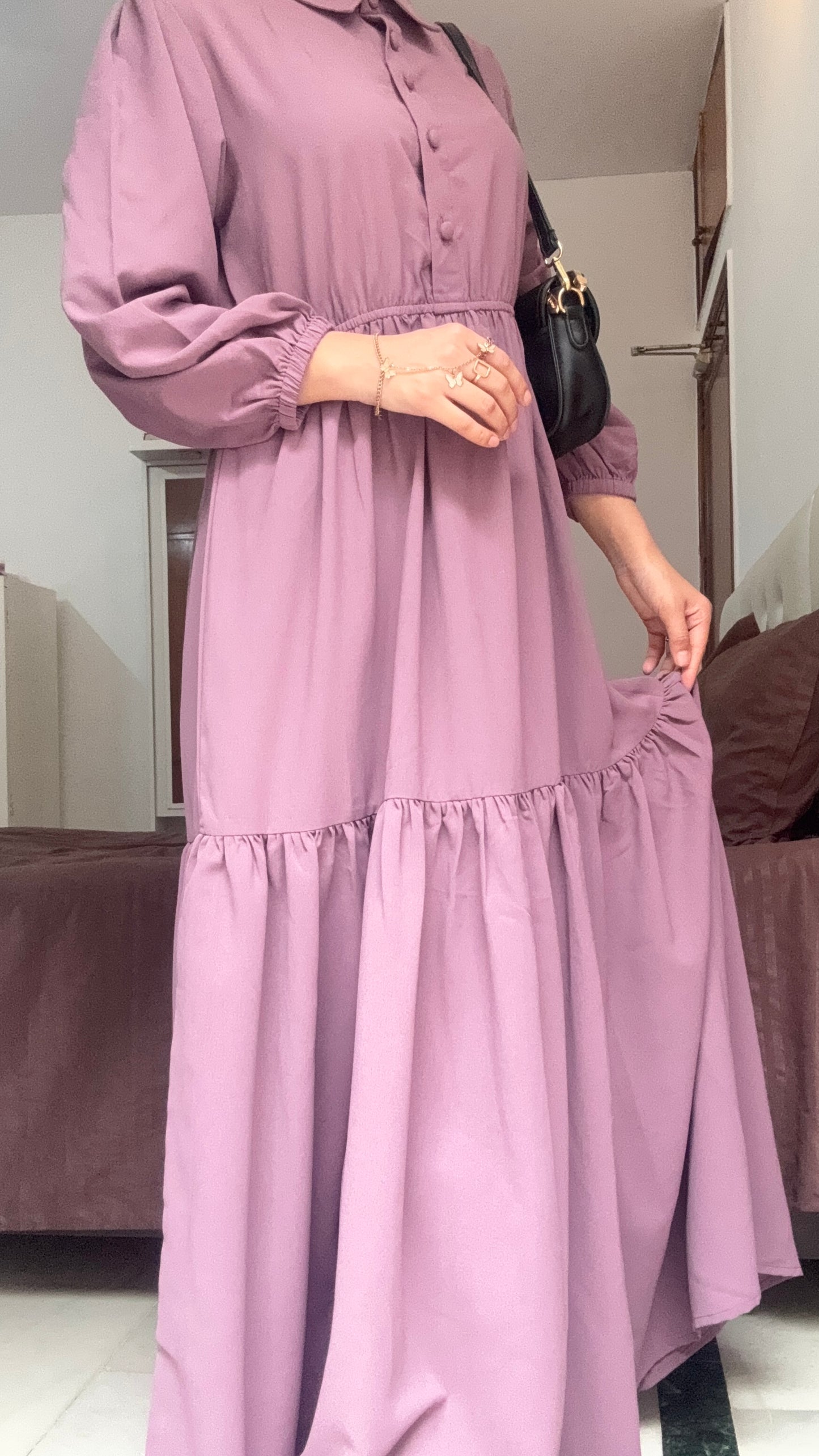 Classic Puff Sleeve Tiered Maxi Dress – Mauve