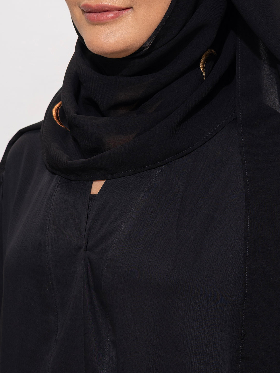 Black Abaya with Crescent Embroidered Sleeves with Embroidered scarf