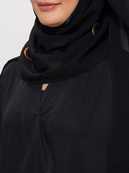 Black Abaya with Crescent Embroidered Sleeves with Embroidered scarf