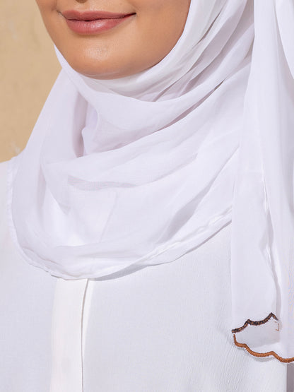 White Embroidered Abaya with Ruffle Embroidered Sleeves with scarf