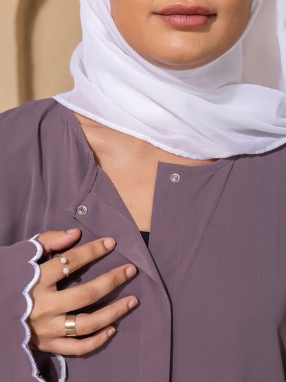 Dusty Mauve Embroidered Abaya with Scallop Detailing