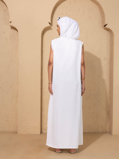Pink Printed Open Abaya Set with inside slip scarf and belt