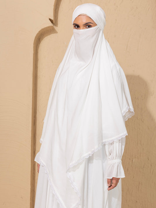 White Abaya  khimar in viscose Modal fabric - Specially design for Hajj Umrah