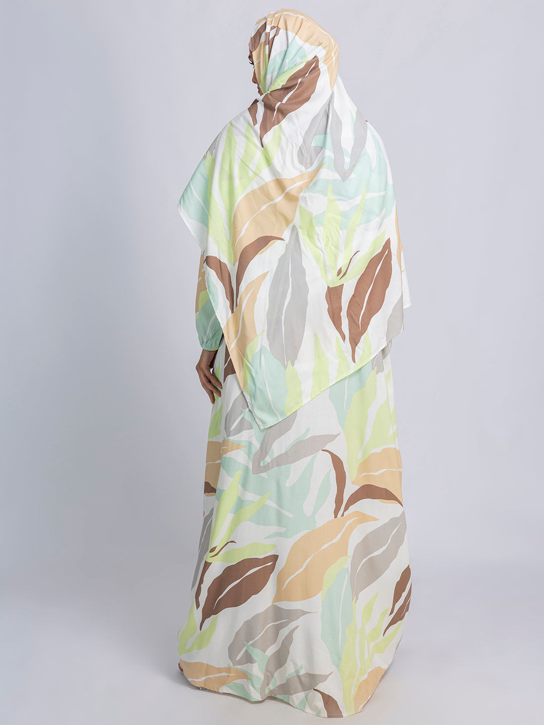 Pastel Leaf Print Modest prayer gown cum abaya
