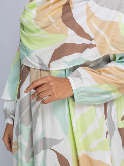 Pastel Leaf Print Modest prayer gown cum abaya