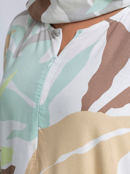 Pastel Leaf Print Modest prayer gown cum abaya