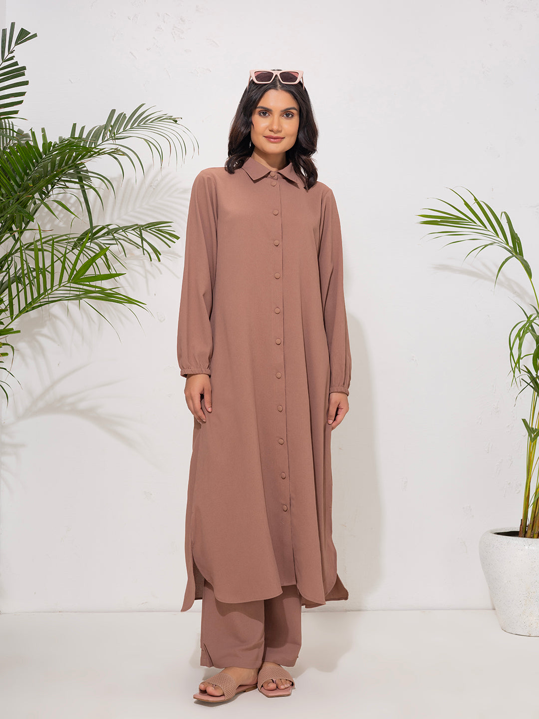 Modest Button-Down Tunic Set – Rosewood