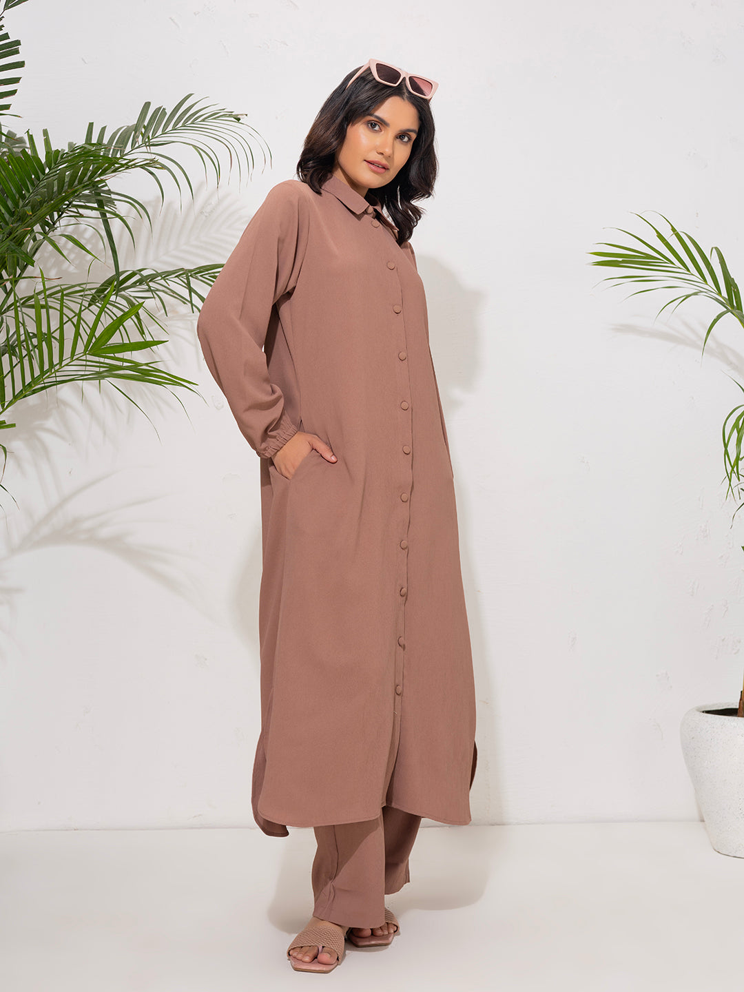 Modest Button-Down Tunic Set – Rosewood