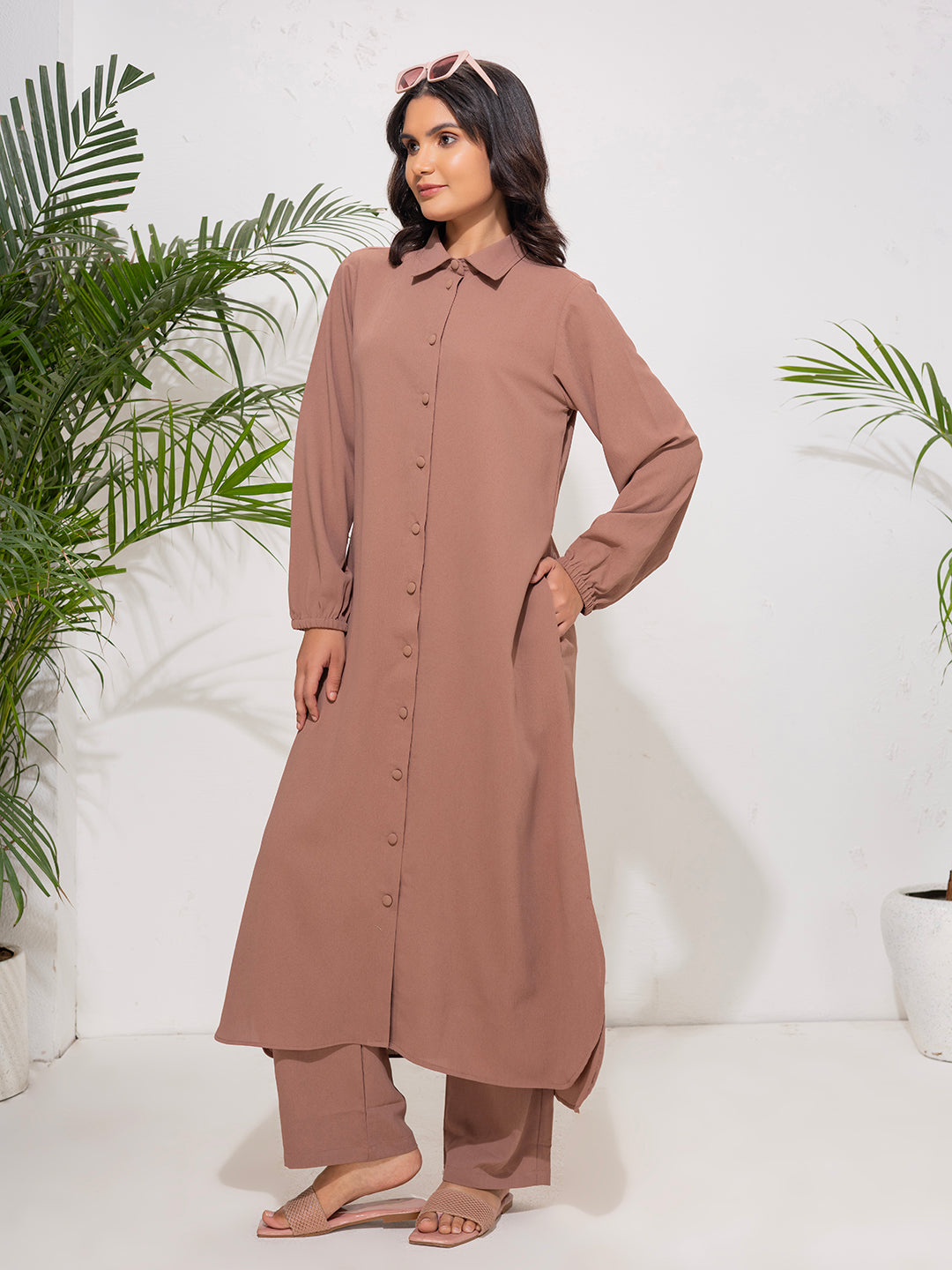 Modest Button-Down Tunic Set – Rosewood