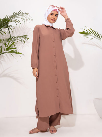 Modest Button-Down Tunic Set – Rosewood