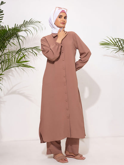 Modest Button-Down Tunic Set – Rosewood