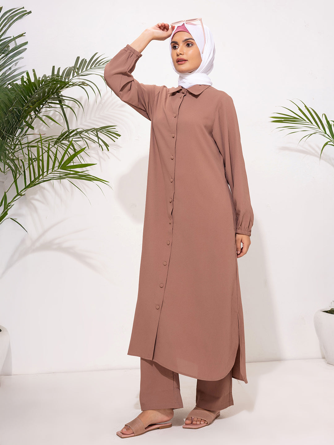 Modest Button-Down Tunic Set – Rosewood