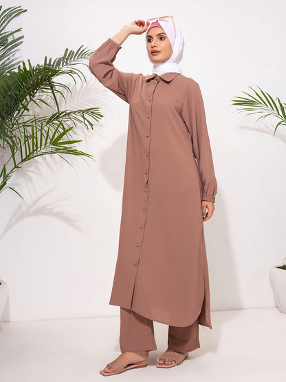 Modest Button-Down Tunic Set – Rosewood