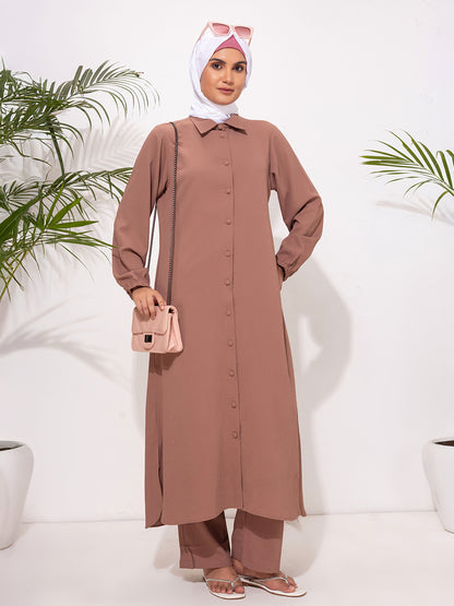 Modest Button-Down Tunic Set – Rosewood
