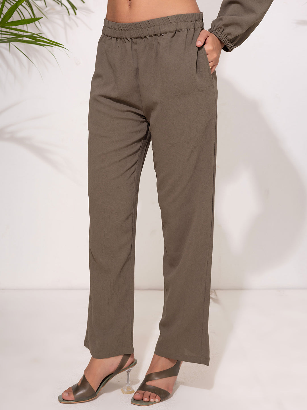 Modest Button-Down Long Tunic Set - Olive Brown
