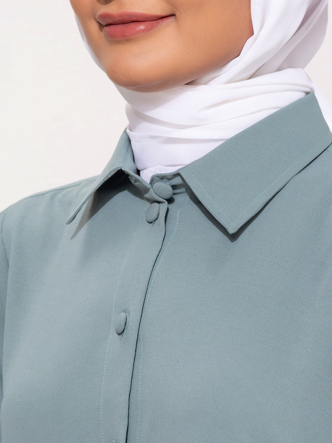 Pastel Teal Button-Down Modest Set