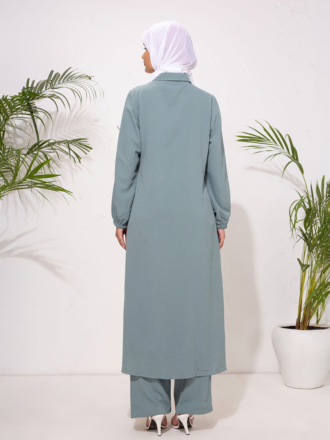 Pastel Teal Button-Down Modest Set