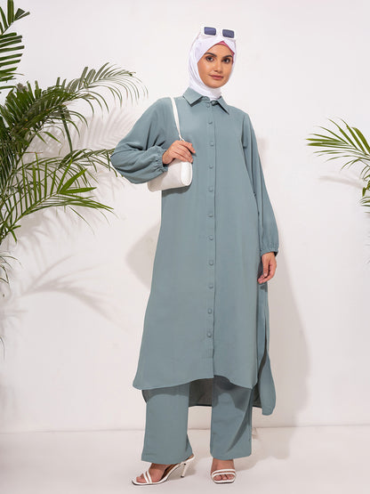 Pastel Teal Button-Down Modest Set
