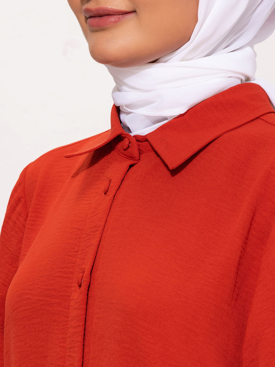 Bold Rust Red Button-Down Modest Set