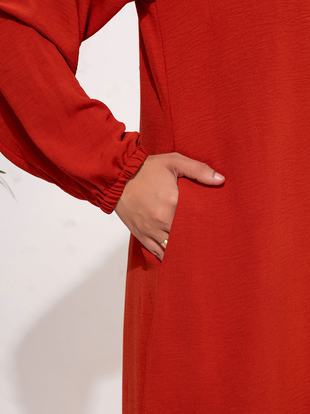 Bold Rust Red Button-Down Modest Set