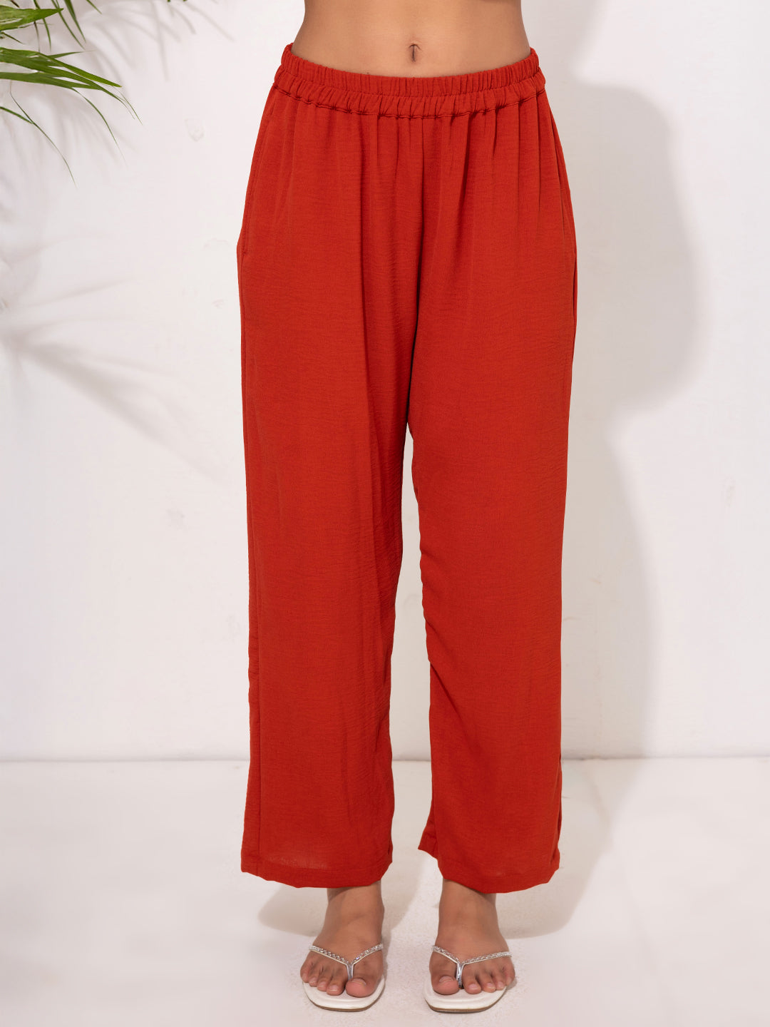 Bold Rust Red Button-Down Modest Set
