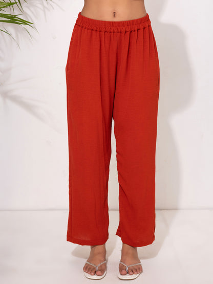 Bold Rust Red Button-Down Modest Set