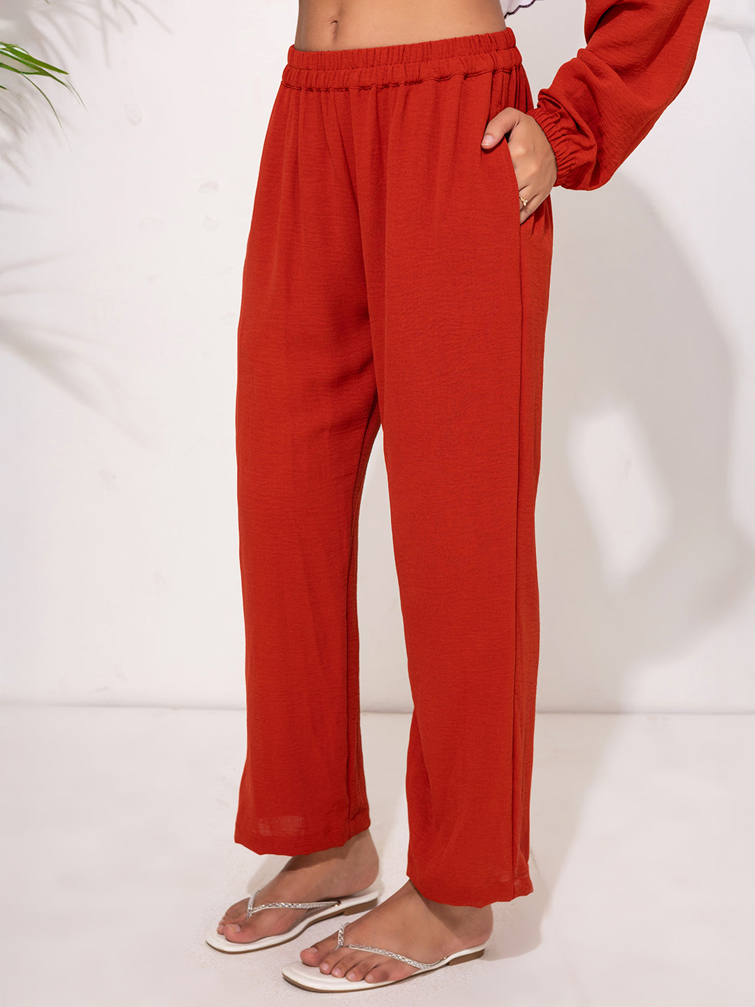 Bold Rust Red Button-Down Modest Set
