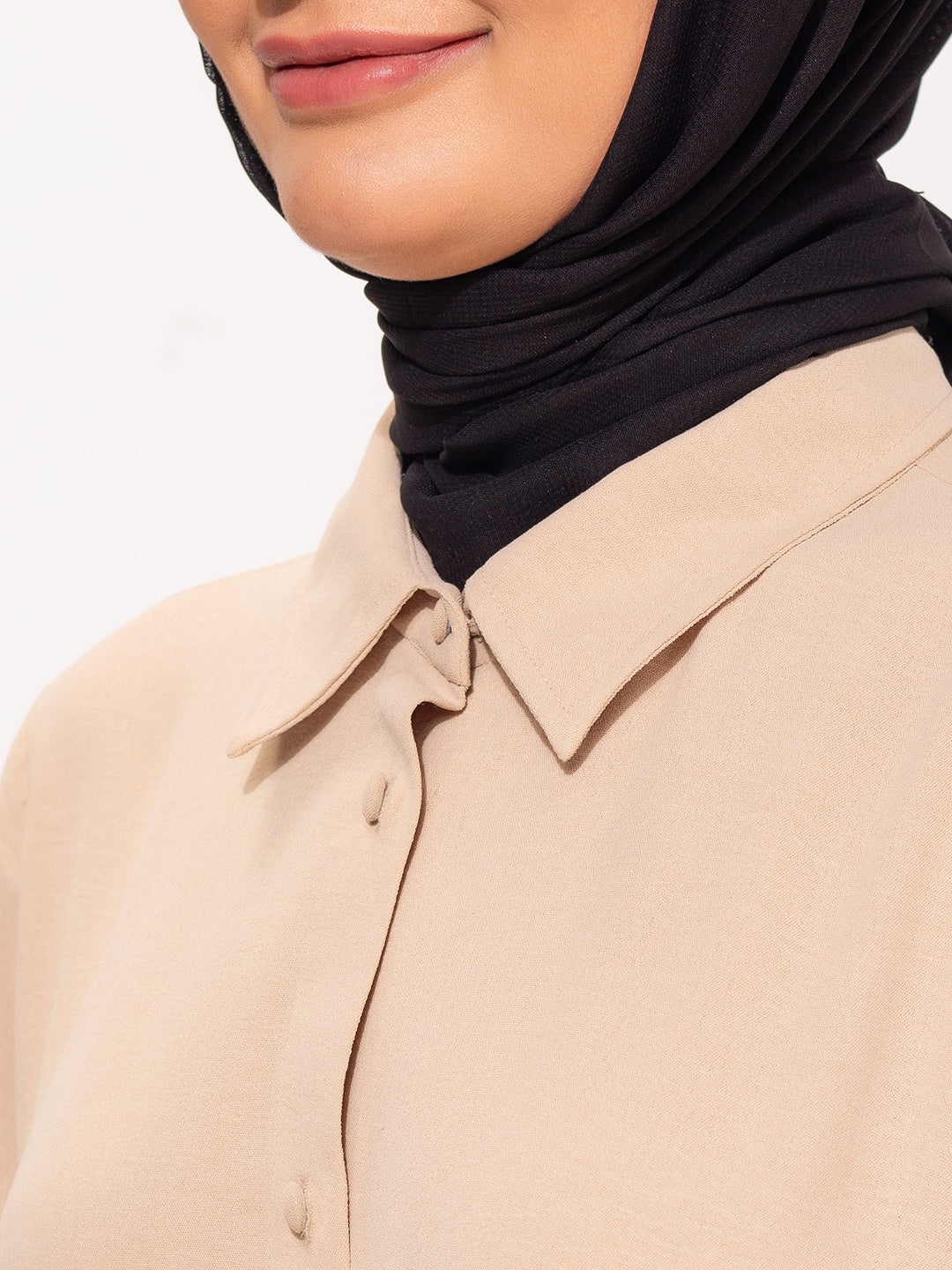 Modest Beige Co-Ord Set – Button-Down Tunic & Straight-Leg Pants