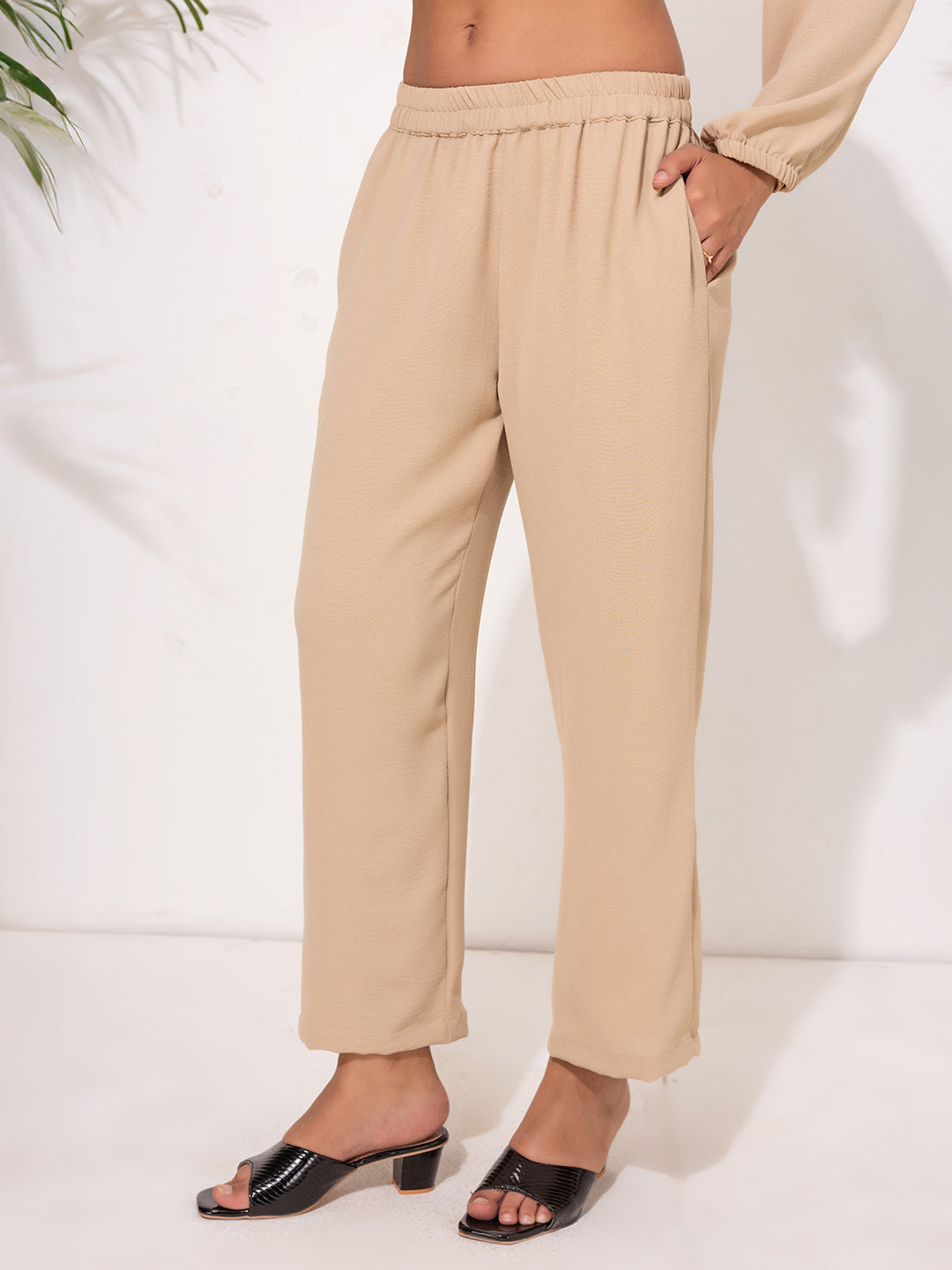 Modest Beige Co-Ord Set – Button-Down Tunic & Straight-Leg Pants